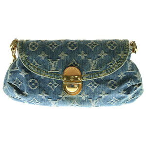 Louis Vuitton Monogram Denim Pleaty Leather Hobo Shoulder Bag Blue